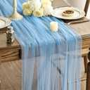 Artoid Mode Dusty Blue Gauze Table Runner 120 Inch 10FT, Seasonal Sheer Kitchen Dining Holiday Wedding Birthday Baby Shower Table Decor for Home Party