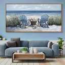 HGUAOA Coastal Wall Art - Large Landscape Wall Pictures for Living Room, Bedroom Pictures, Ocean Beach Artwork, Blue Above Bed Decor, Coastal Landscape Wall Art,Framed Beach Pinting (58"L x 29"W)