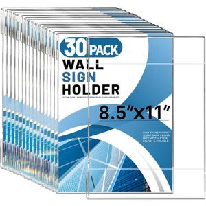 Aheroi 30Pcs Acrylic Sign Holder 8.5 x 11, Clear Wall Sign Holder 8.5 x 11 Wall Mount with 60 Tape, No Drilling Acrylic Wall Frame Paper Holder Document Holder for Office Home Restaurant