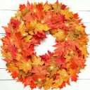 26 Inch Lighted Large Fall Wreaths for Front Door, Autumn Reef with Lights Timer Featuring 90 Orange Silk Maple Leaf Fall Door Wreath for Thanksgiving Harvest Decor, Outdoor Indoor Porch Decorations