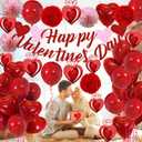 Valentines Day Decorations, Happy Valentines Day Banner and Red Heart Balloons for Valentines Decor with Paper Flowers and Heart Hanging Decor