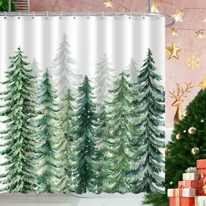 ACZHHZC Christmas Snowy Forest Shower Curtain, Winter Xmas Pine Tree Snow Home Holiday Bathroom Decor, Polyester Cloth Fabric Bath Curtain with 12 Hooks 72" W x 72" L