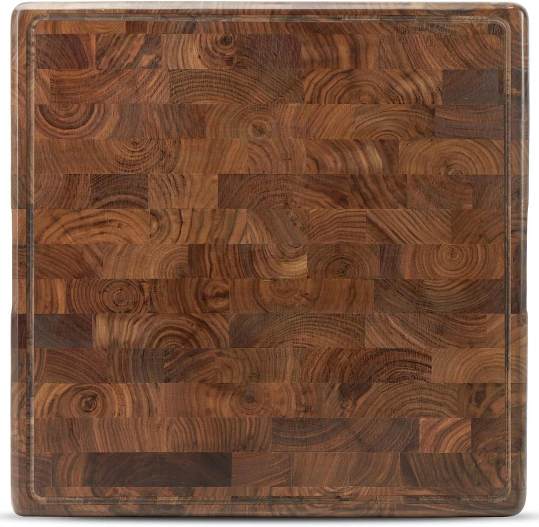 18 x 18 Inches Square Walnut Wood Butcher Block Cutting Board for Kitchen, Wooden Chopping Board, Inner Handles, Brown