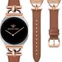 Wearlizer Leather Bands Compatible with Samsung Galaxy Watch 8 Band 40mm 44mm/Watch 8 Classic 46mm, Dressy Designer Slim Leather Strap Wristband Accessories with D-Shape Metal Buckle for Women (Brown/Rose Gold)