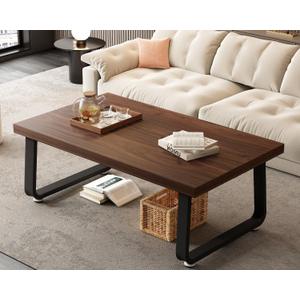 HSH Rustic Walnut Coffee Table, 39” Mid Century Modern Center Table, Rectangle Industrial Living Room Coffee Table, Simple Farmhouse Wood and Metal Tea Coffee Tables for Home Bedroom, Walnut, 39 in