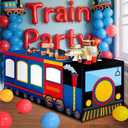 6 Ft Train Tablecloths Birthday Party Decorations Railroad Table Cover Washable Fabric Polyester Supplies Vehicles Rectangle Table Covers Protector for Transportation Birthday Party Decorations