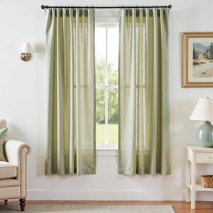 jinchan Linen Blend Curtains 72 inch Length 2 Panels for Bedroom Living Room, Light Filtering 50 inch Wide Farmhouse Drapes with Rod Pocket Back Tab(50W x 72L, Sage Green)