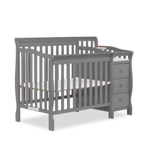 Dream On Me Jayden 4in1 Mini Convertible Baby Crib & Changer with Storage, Steel Grey, Pinewood, GreenGuard Gold & JPMA, 1 Mattress Pad, 3 Mattress Heights, Converts to Mini Day & Twin-Size Bed
