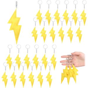 24 Pcs Cartoon Animation Party Favors Lightning Hanging Keychains Gifts Yellow Gold Flash Lightning Keyring Ornament Decoration for Carton Game Birthday Party Supplies Baby Showers Decorations