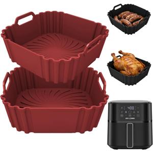 Silicone Air Fryer Liners for 6QT Chefman Air Fryer,2 PCS Red Reusable Air Fryer Basket Liners,8.5 Inch Square Silicone Basket,Large Air Fryer Accessories