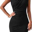 IHOT Women's Summer Casual Sleeveless Dresses Ruched Bodycon Cocktail Party Mini Dress (Large, Black)