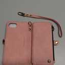 Defencase for iPhone 16E Case Wallet with RFID Blocking Card Holder Slots for Women Men, Elegant PU Leather Magnetic Snap Flip Wristlet Strap Zipper Wallet Phone Cases for iPhone 16e 2025, Pink