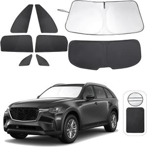 8PCS Windshield Sun Shade Custom Fit for 2024 2025 2026 Mazda CX-90 CX90 Accessories Foldable Sunshade Side Rear Window Shade Cover Full Set Privacy Protection Keeps Car Cool