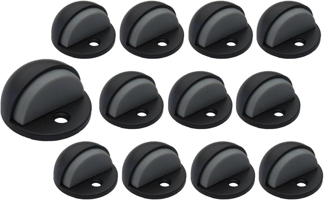 QCAA Low Dome Floor Door Stop, H 25.4 x Diameter 44.5mm, Zinc Die Cast, Matte Black, 12 Pack, Made in Taiwan