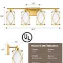 4-Light Brushed Gold Bathroom Light Fixtures with Milk Frosted Glass, 29" Modern Bathroom Vanity Lighting Fixtures Over Mirror with Metal Cage, Wall Sconce Lights for Bath, E26, CH9176BGW-4W