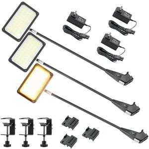 Trade Show Lights,Portable Exhibit Arm Lighting, 2 Color Temperatures LED Display Lighting for Trade Shows Included Clamps, Mounting Brackets, Power Cables (Black, Warm+White Light)