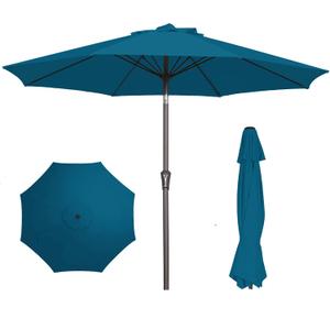 PatioKingdom 9FT Patio Outdoor Umbrella-UPF 50+ Sun Shade with Wind Vent, Push-Button Tilt & Smooth Crank Lift, Rust-Resistant Fiberglass Frame for Garden, Backyard,Yard (Lake Blue)