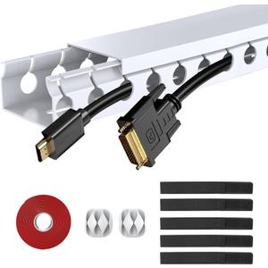 Updated White Cable Raceway Kit, 77 (5x15.5) inch Open Slot Wire Covers for Cords, Cable Management System to Hide Under Desk/TV/Computer/Net/Power Cords(Pack 5)
