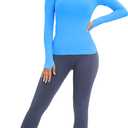 MathCat Workout Seamless Shirts for Women Long-Sleeved Yoga Running Breathable Thumb Holes Tops (Blue, XS)