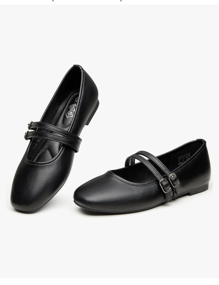 Trary Mary Jane Shoes Women Square Toe Flats for Women Dressy Ballet Flat Mary Jane Flats with Buckle Strap Comfortable Slip On Casual Shoes Size 8.5
