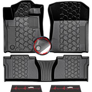 2014-2021 Toyota Tundra Double Cab & Crew Max Cab Floor Mats, Anti-Slip 3D Custom Fit Floor Liners for 1st & 2nd Rows, All-Weather Rubber Mats with Detachable Weather Strips, Odorless & Easy to Clean