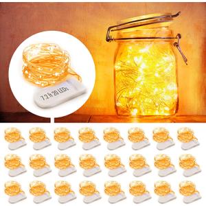 MUMUXI 24 Pack 7.2ft Fairy Lights Battery Operated String Lights, 20 Mini Battery Powered LEDs for Centerpiece Table Decorations, Wedding Party Bedroom Mason Jar Christmas, Warm White