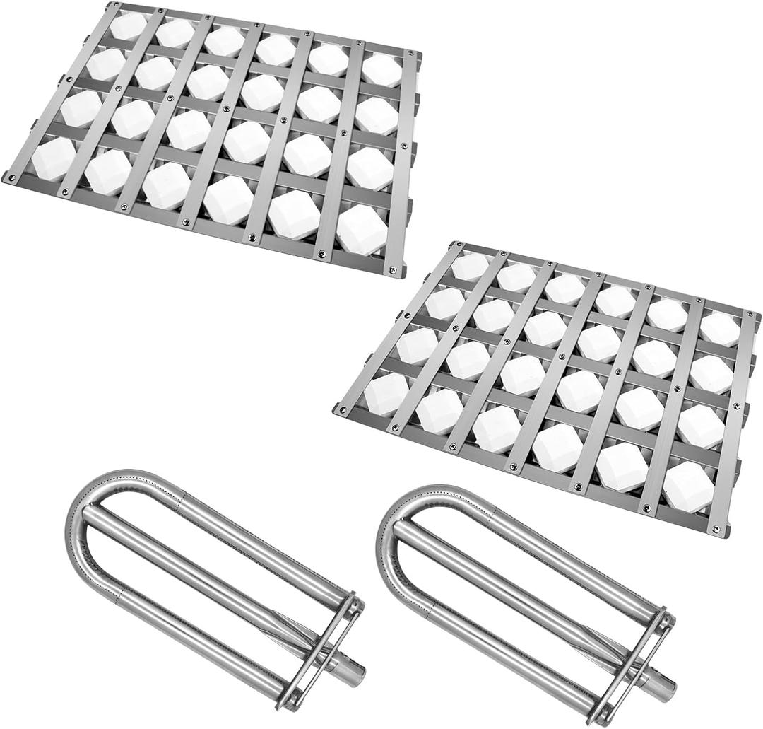 Kalomo Grill Burners Grill Briquette Tray for Alfresco Grill ALX2-30C, ALX2-42C, ALX2-42RFG, ALX2-56, ALX2-56BFG, 18.125" Ceramic Briquettes BBQ Pipe Tubes Grill Replacement Parts Stainless Steel