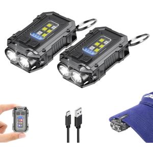 2PACK EDC Keychain Flashlight - Super Bright Mini Keychain Light with Hat Clip, Magnetic Base, Rechargeable Small Pocket Flash Lights for Emergency,Outdoor Activities,Walking Dog (Black-2pc)