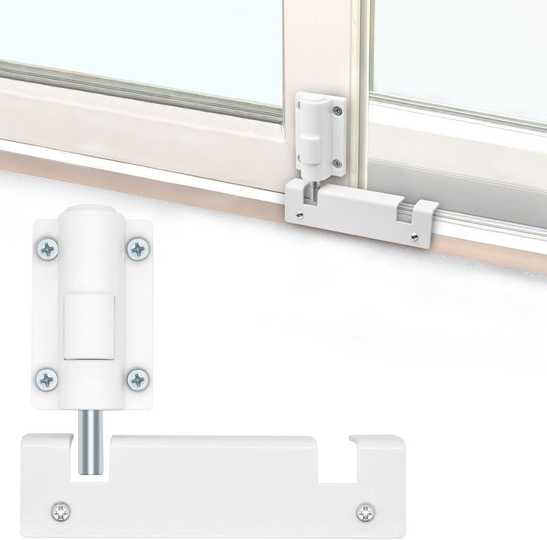 Patio Sliding Glass Door Security Lock/Bolt, Rail-Childproof Safety Window Locks for Any Slide Doors and Windows, Install on The Top Bottom Foot Kick Lock White 1PC