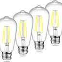 Ascher Vintage LED Edison Bulbs, 6W, Equivalent 60W, Non-Dimmable, Daylight 5000K, 700Lumens, ST58 Antique LED Filament Bulbs with 80+ CRI, E26 Medium Base, Clear Glass, Pack of 4