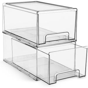 Sorbus Large Clear Storage Drawers (2 Pack)  Stackable Pull-Out Storage Bins with Handles, Slide Out Organizer Drawers for Pantry, Fridge, Kitchen  Stackable Acrylic Storage Bins