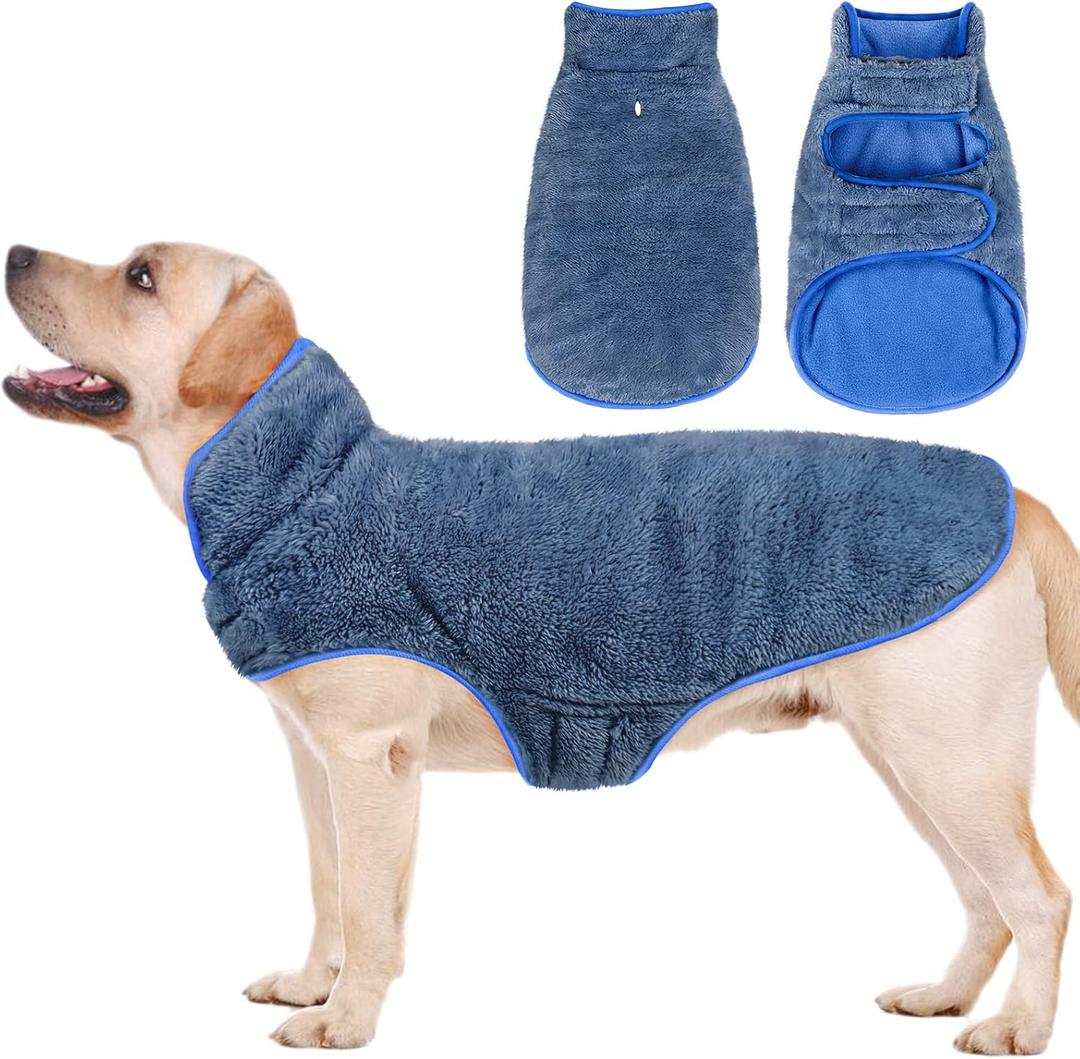 Malier Dog Winter Coat, Reversible Fleece Dog Cold Weather Coats, Windproof Warm Snow Puppy Jacket Vest Pet Clothes for Dogs (Blue, Large)
