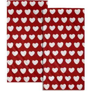 Miaoquhe Valentines Day Red White Heart Love Kitchen Towels Set of 2 Romantic Bathroom Towels 14"x28" Valentines Hand Towels Quick Dry Soft Wedding Decorative Fingertip Towel for Home Spa Hotel