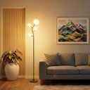 Fiqevs 4 Globe Floor Lamp with 2700K Warm Light LED Bulbs Included, Mid Century Modern Tree Standing Lamp with Frosted Glass Shade, Arc Torch Tall Lamp for Living Room, Bedroom, Office, Matt Black