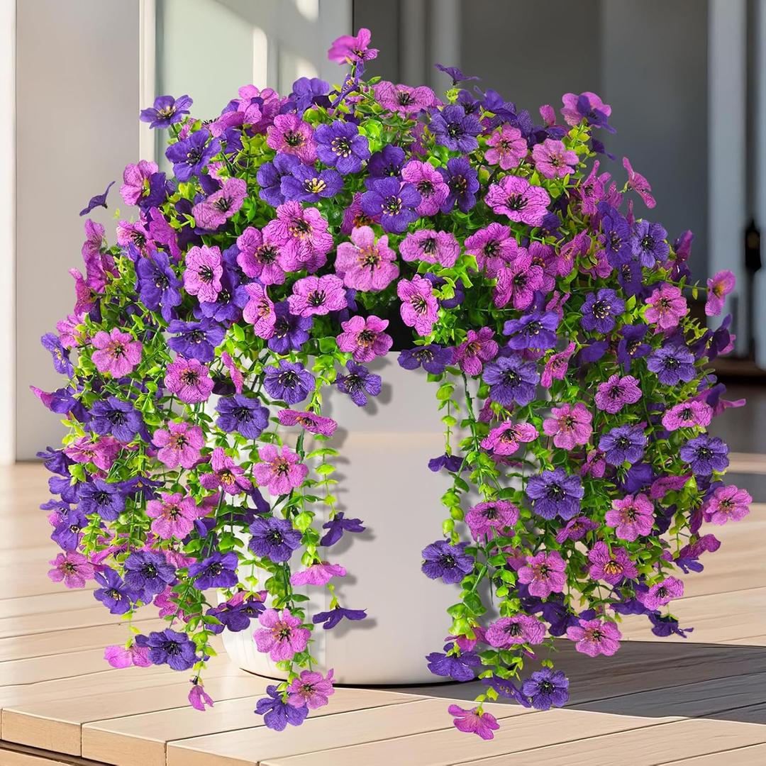 INQCMY 2Pcs Artificial Fake Hanging Flowers for Outdoors UV Resistant Artificial Plants for Spring Summer Decor Look Real Faux Flowers for Outside Home Planter Porch Patio Decor
