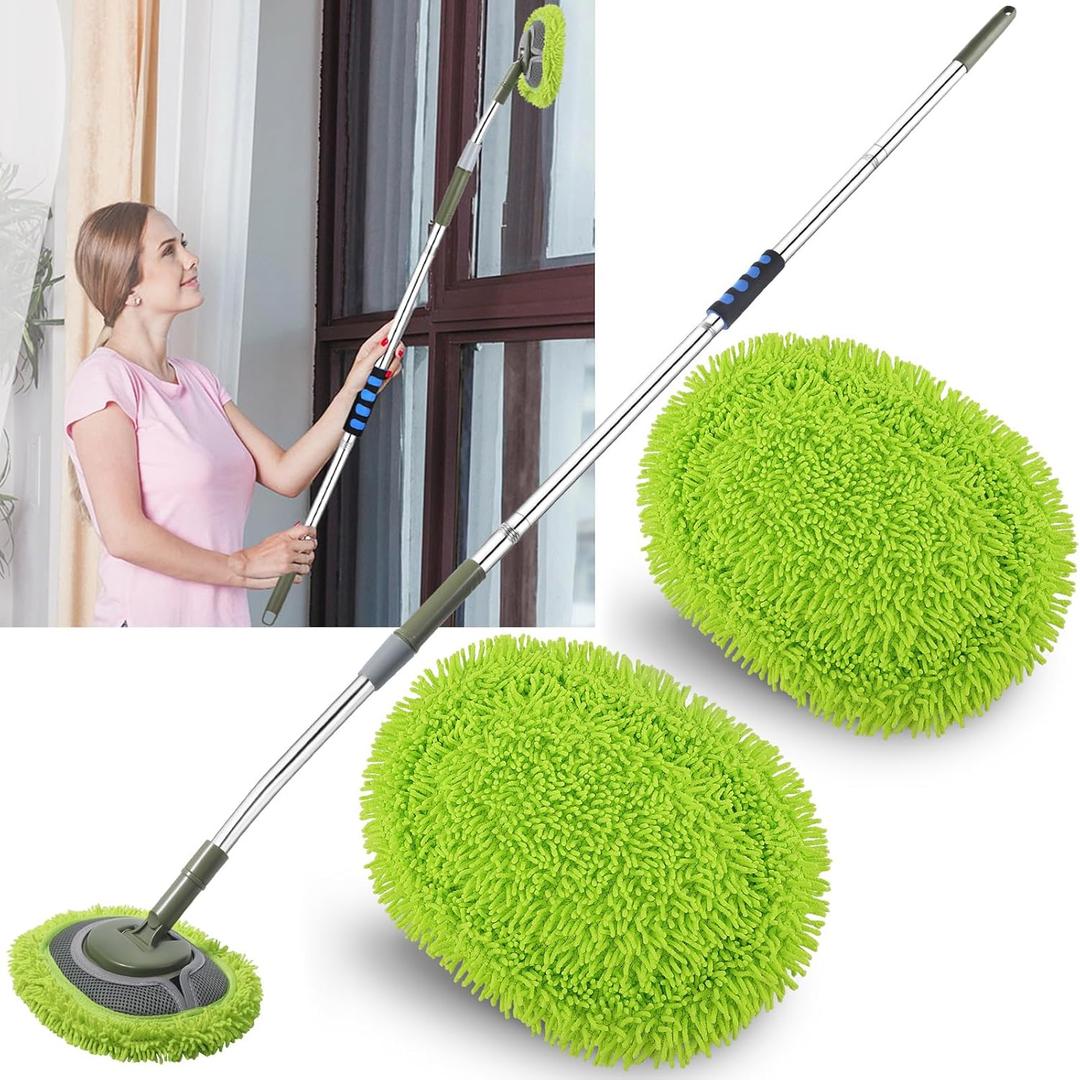 Wall Cleaner, Wall Cleaner Mop Green Mop for Walls Max 66 Wall Mop with Long Handle, Ceiling Dust Mop with 15Labor-Saving Extension Pole, Green Wall Cleaner with Long Handle, Wall Washing Mop