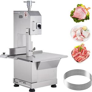 Vevor Commercial Electric Meat Bandsaw, 2200W Stainless Steel Bone Sawing Machine, 18.5" x 20.9" Workbench, 0-180mm Cutting Thickness, Frozen Meat Cutter with 6 Blades for Rib, Pork, Beef