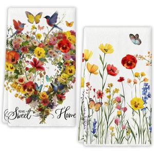 Spring Kitchen Towels Decorative Set Easter Butterfly Dish Towels Summer Birds Flowers Decor Jesus Spring Decorations for Home Party