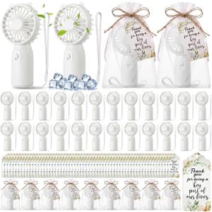 Rossesay 50 Set Wedding Mini Portable Fan for Guests Bridesmaid Gifts Portable Battery Operated Small Fans Bulk with Thank You Cards Organza Bags for Engagement Bridal Shower Favors Summer Party