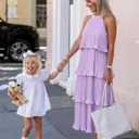 ZESICA Women's 2026 Summer Sleeveless Halter Neck Ruffle Tiered Layed Chiffon Flowy Swing Long Midi Dress (Purple, M)