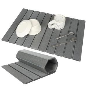 Large Stone Dish Drying Mat for Kitchen Counter, Eco-friendly, Instant Drying Pad,Diatomaceous Earth Water Absorbing Mat, Foldable and Super Absorbent Dish Drying Stone Mat, 24"×16", Dark Gray