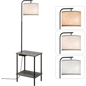 Floor Lamp with Table, End Table Lamp with USB Charging Port Power Outlet and Shelves, Side Table Reading Light with 3 Color Temperature Led Bulb Included, Floor Lamps for Living Room, Gray