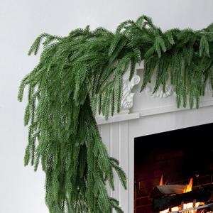 Artificial 5Ft Norfolk Pine Garlands, Real Touch Christmas Winter Pine Garland, Thick Deluxe Faux Green Greenery Garland for Table, Fireplace, Stairs, Mantle, Indoor Outdoor Christmas Decorations