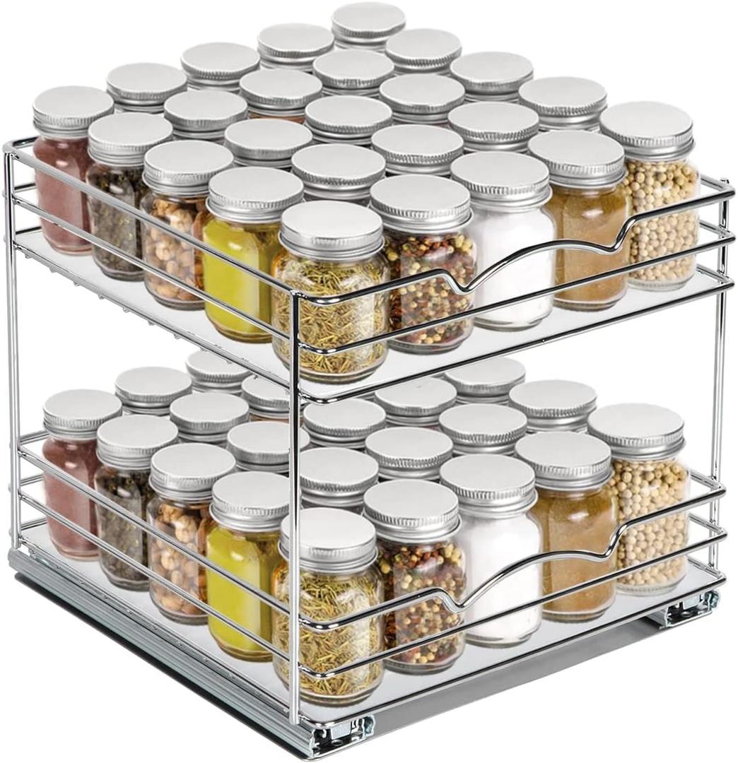 Pull Out Cabinet Organizer for Spices, Cans - Heavy Duty- Pull Out Spice Rack- Cabinet Pull Out Shelf for Cans,Dishes, Etc, 10-1/2"Wx10-3/8"Dx8-7/8" H, Chrome
