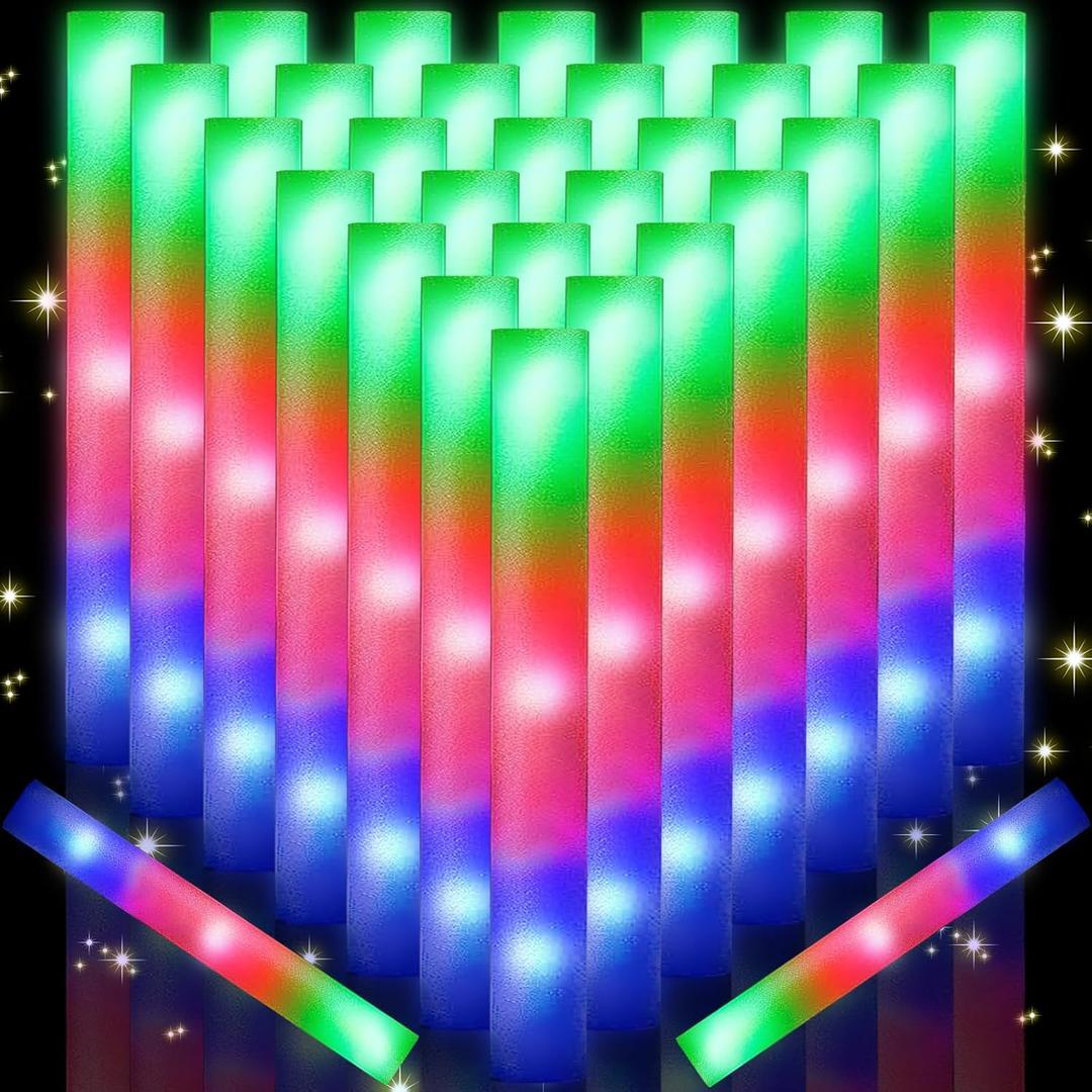 124 PCS Glow Sticks, Foam Glow Sticks, Foam Light up Sticks with 3 Modes Colorful Flashing, Glow In The Dark Party Supplies, Glow Sticks Bulk Party Pack, Foam Glow Sticks Bulk for Party, Raves