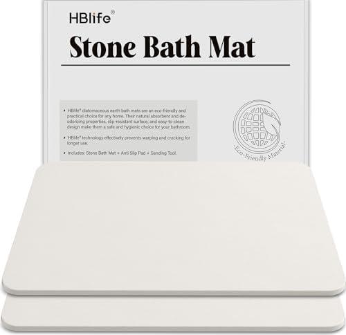 HBlife Stone Bath Mats for Bathroom Floor Set of 2, Quick Dry Diatomaceous Earth Bath Mats, Large Stone Drying Mat for Kitchen Counter (23.5" X 15")