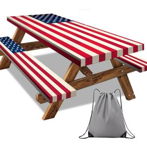 6FT Vintage American Flag Picnic Table Cover Patriotic Picnic Table Cover with Bench Covers Fourth of July Decorations Outdoor Patriotic Waterproof Rectangle Tablecloths for 4th of July, Memorial Day