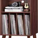 Lerliuo Record Player Stand, Walnut Turntable Stand Holds up to 160 Albums, Mid-Century Vinyl Storage Cabinet Table with Solid Wood Legs, Record Player Holder Dispaly Shelf for Bedroom Living Room
