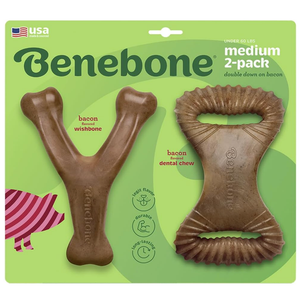 Benebone Medium 2-Pack w/Wishbone & Dental Chew Bacon Flavor Dog Chew Toys