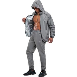 HOTSUIT Sauna Suit for Men Weight Loss Sweat Suit Boxing Exercise Sweat Sauna Jacket Pants (X-Large, Dark Grey)